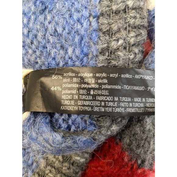 Zara Knit Medium Knitted Sweater Pullover Grey Pink Blue Colorblock Crew Neck - Picture 8 of 8